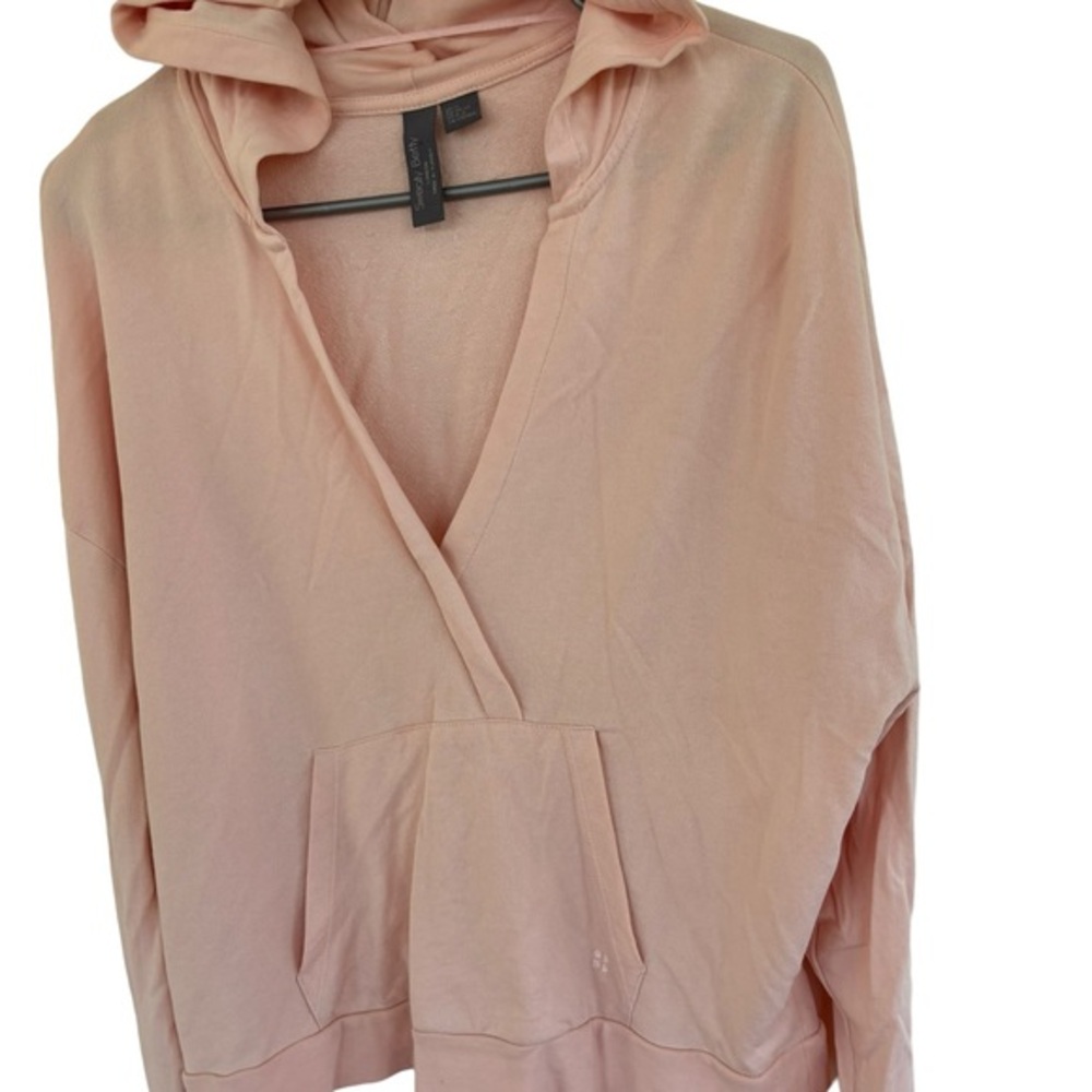 Sweaty Betty Women's Hooded Sweatshirt V-neck Pink Cotton Modal Fleece Size 8-10 - Picture 2 of 6